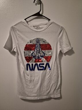 VINTAGE NASA White Short-Sleeve Sequin Rocket Logo Tee